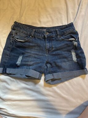 BONGO Distressed Rolled Hem Denim Shorts - Blue